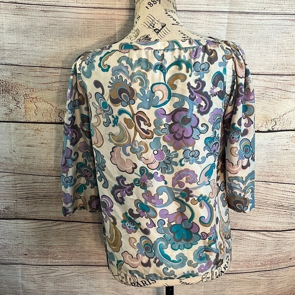 See By Chloe Silk Blouse 3/4 Sleeves Retro Floral Print Paisley Size 2 - Picture 5 of 11